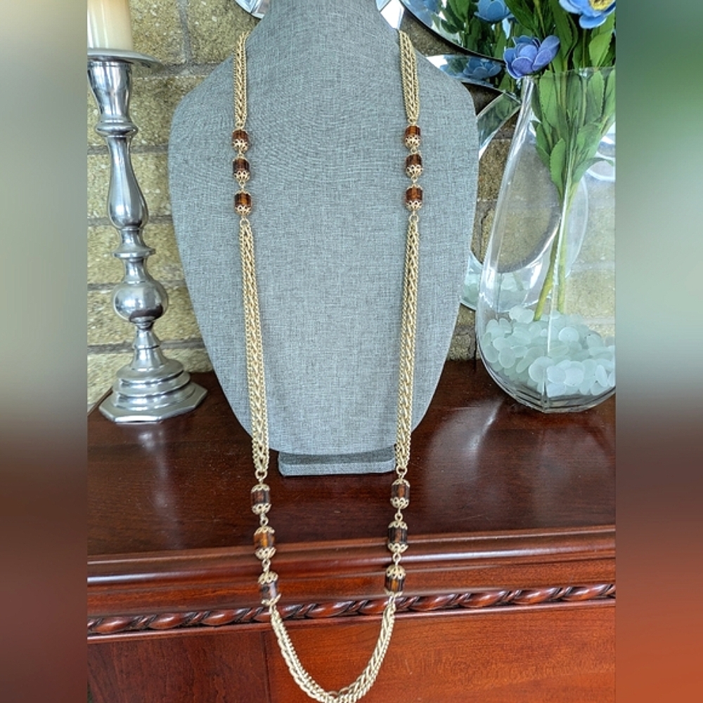 Vintage Sara Coventry 'Golden Lanterns ' Layered , Long Beaded Necklace
